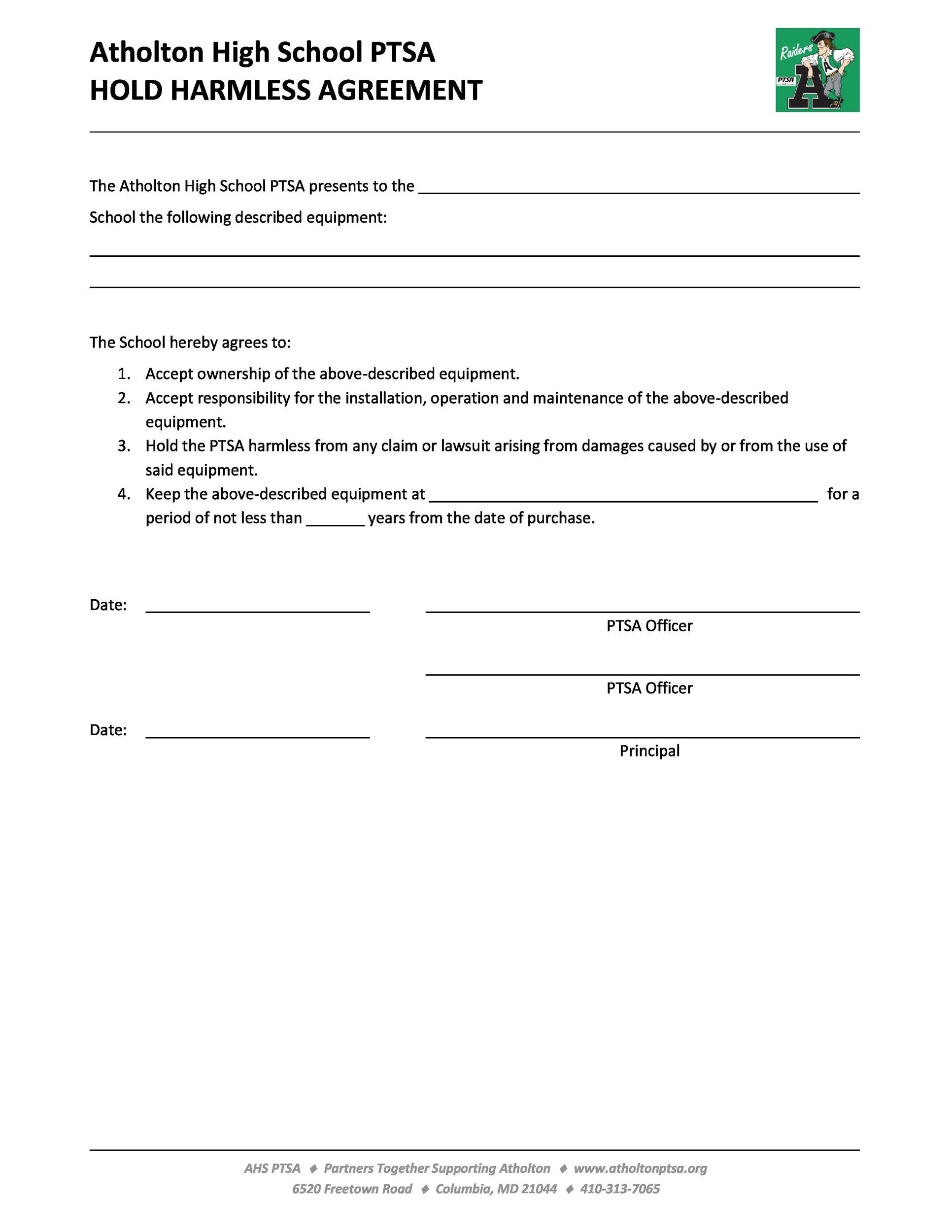 Free Printable Hold Harmless Agreement Template