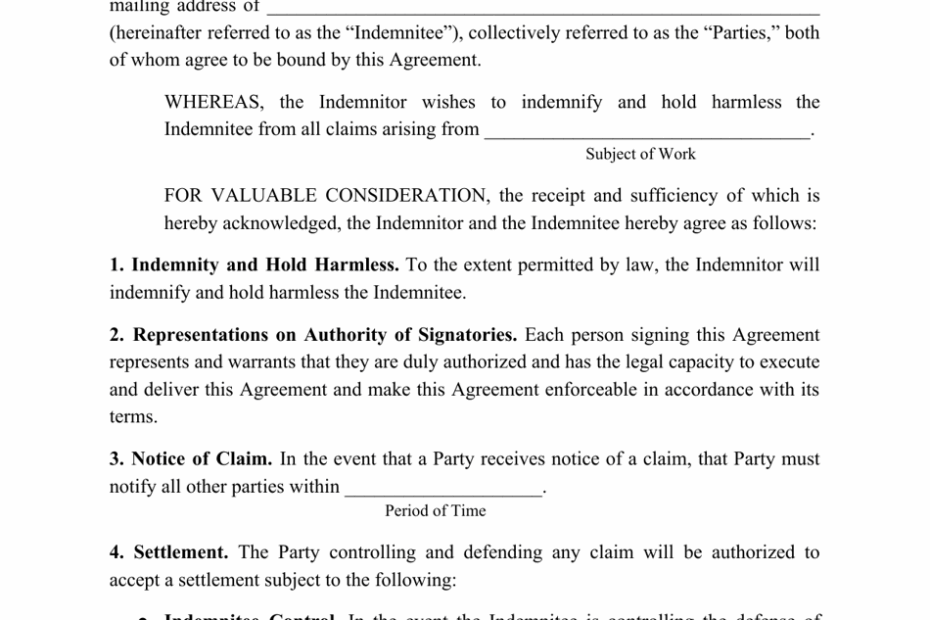Free Printable Hold Harmless Agreement Template Printable Form