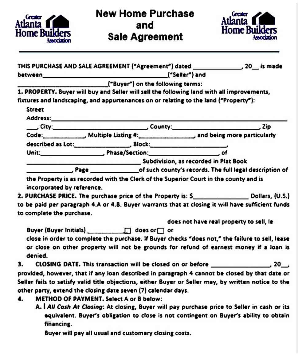 Free Printable Home Purchase Agreement