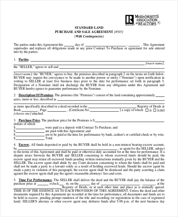 Free Printable Land Purchase Agreement