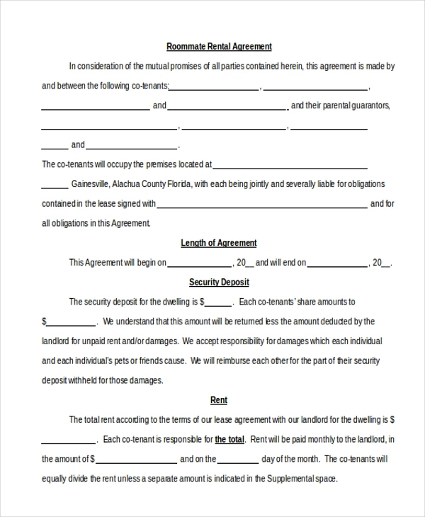 FREE Printable Lease Agreement For Roommates Printable Lease Agreement
