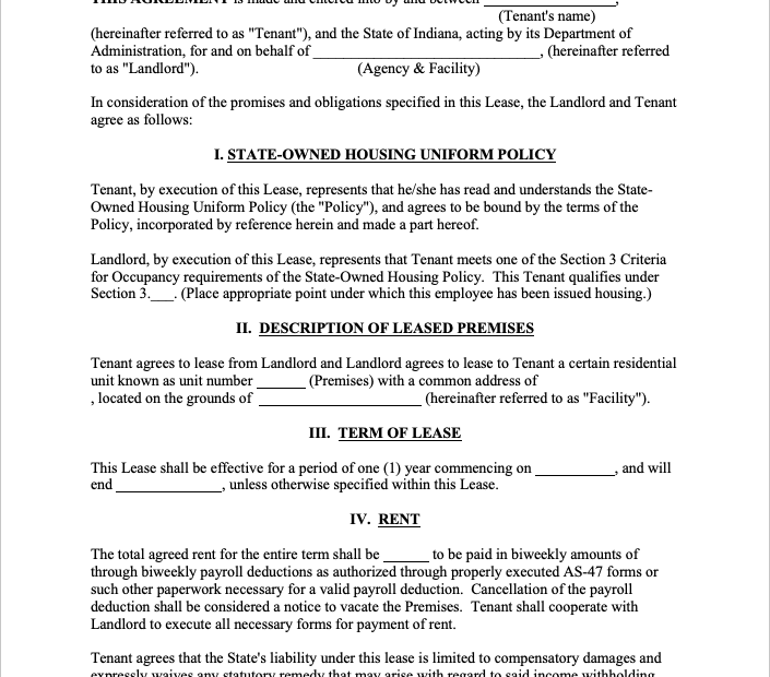 FREE Printable Lease Agreement Indiana Printable Lease Agreement