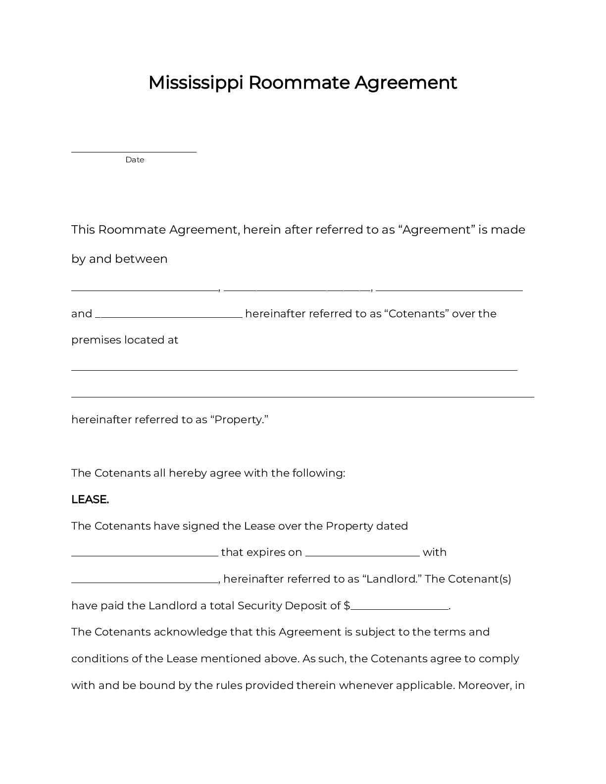 Free Printable Lease Agreement Mississippi Download Free Printable 