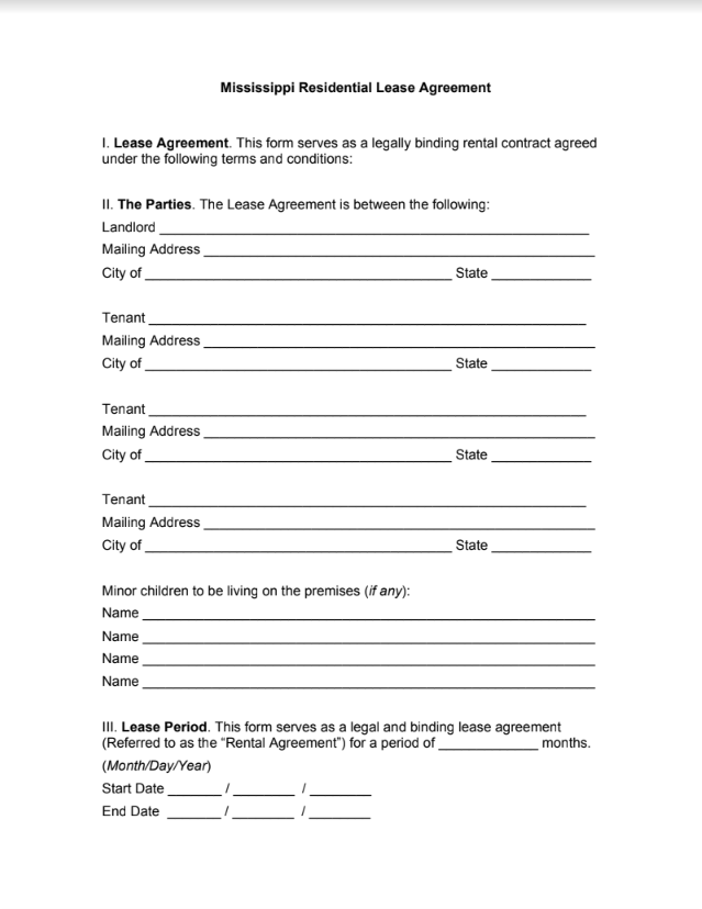 Free Printable Lease Agreement Mississippi Download Free Printable 