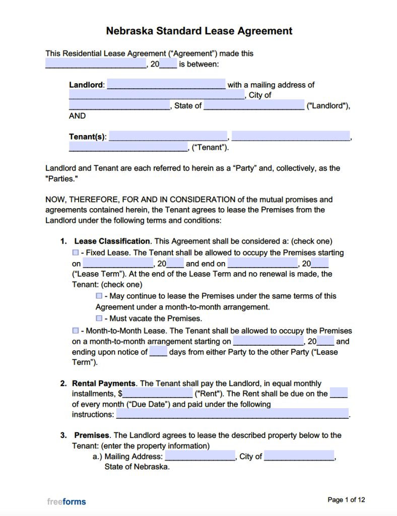 Free Printable Lease Agreement Nevada