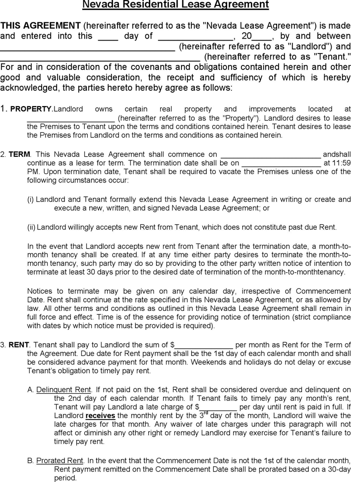 Free Printable Lease Agreement Nevada