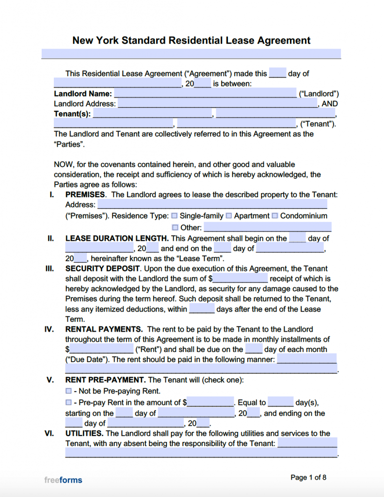 FREE Printable Lease Agreement New York Printable Lease Agreement