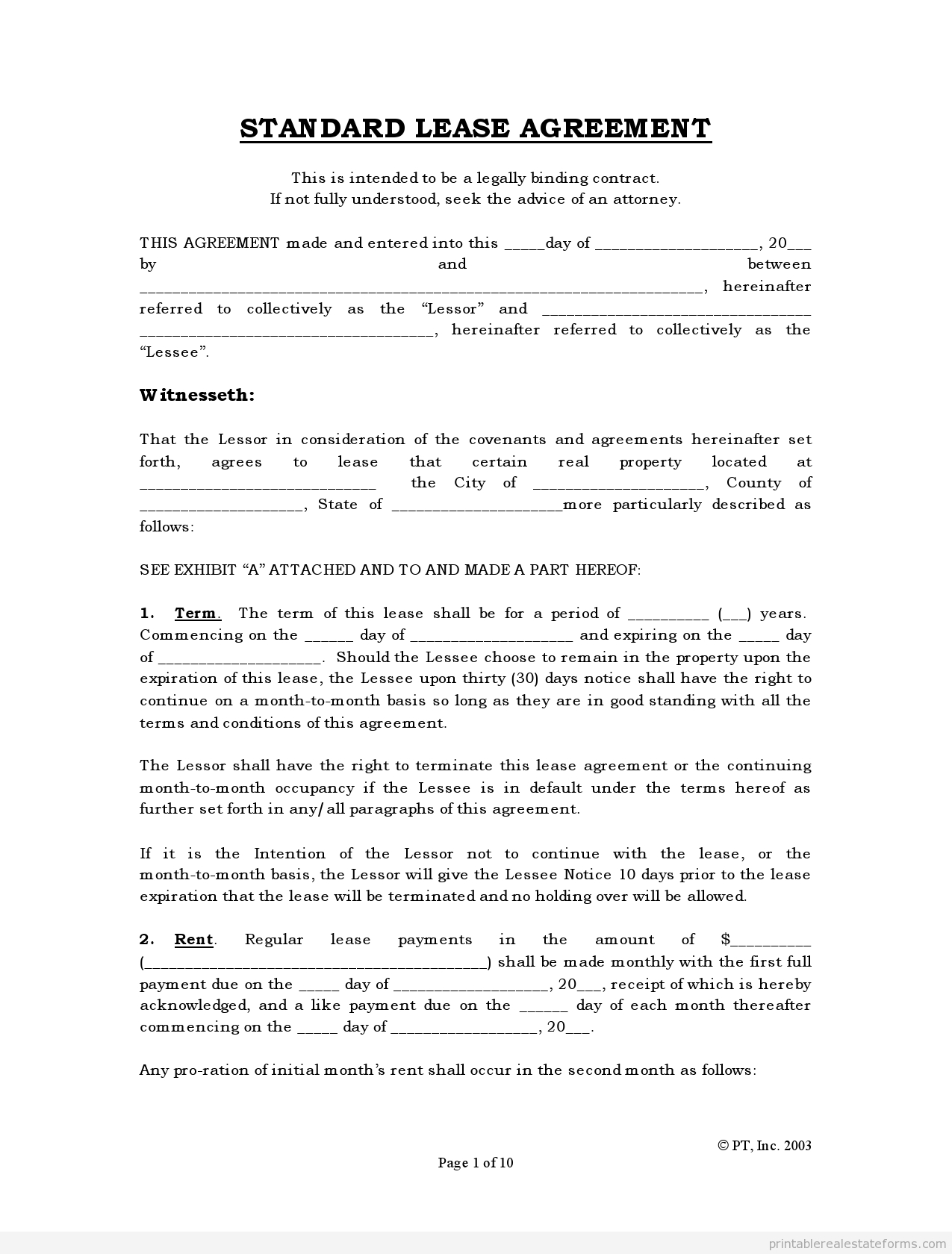 Free Printable Lease Agreement Pa Free Printable A To Z