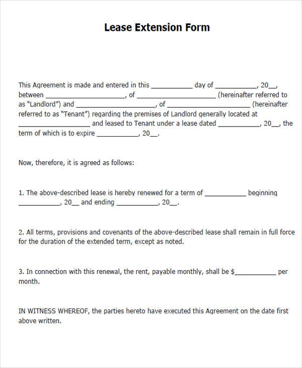 Free Printable Lease Extension Agreement