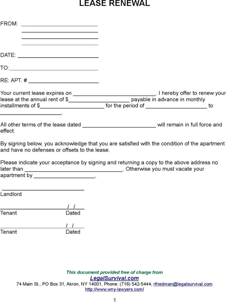 FREE Printable Lease Renewal Agreement Printable Lease Agreement