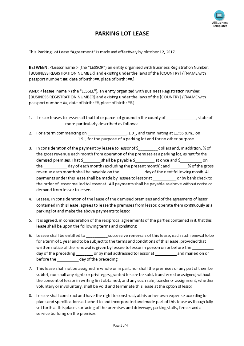 Free Printable Lot Rental Agreement