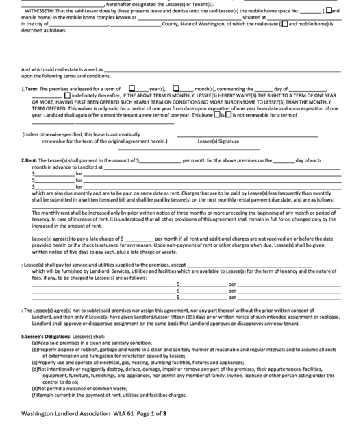 Free Printable Mobile Home Rental Agreement