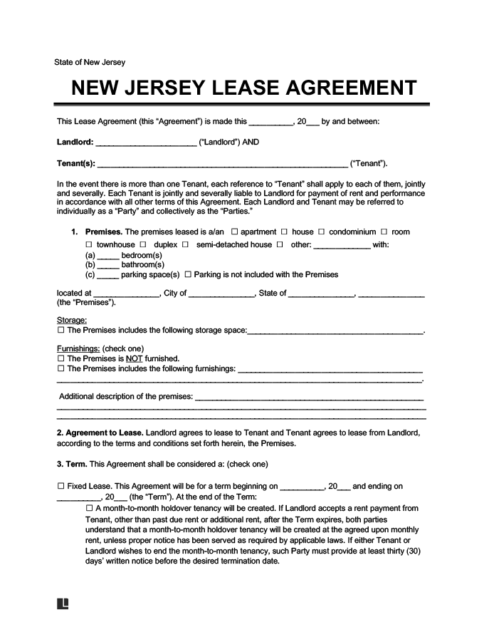 FREE Printable NJ Residential Lease Agreement Printable Lease Agreement