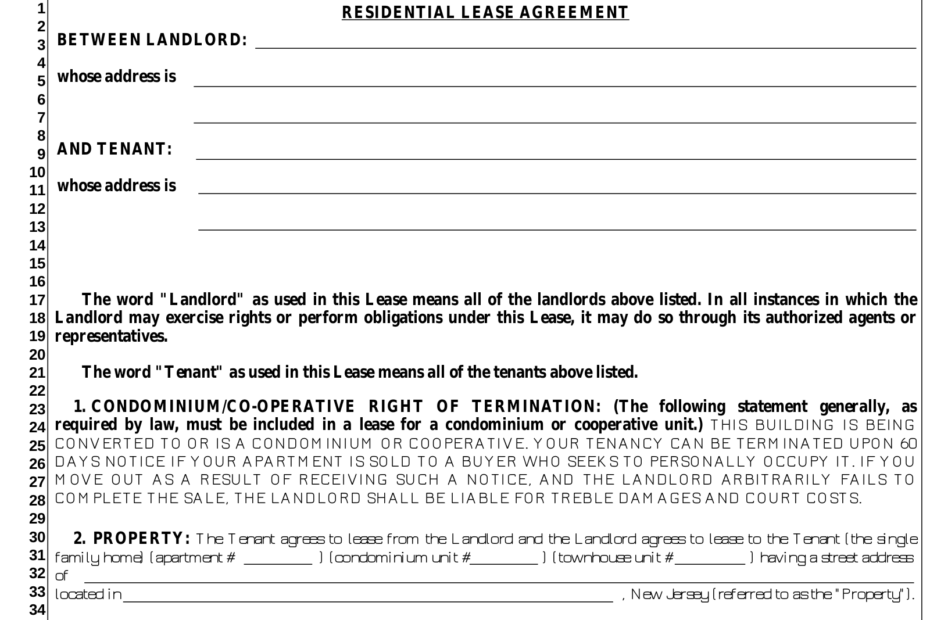 FREE Printable NJ Residential Lease Agreement Printable Lease Agreement