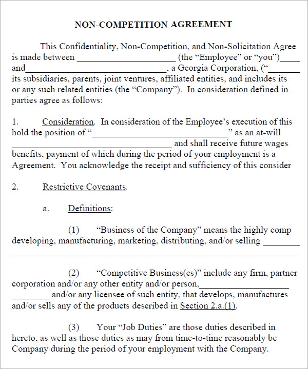 Free Printable Non Compete Agreement