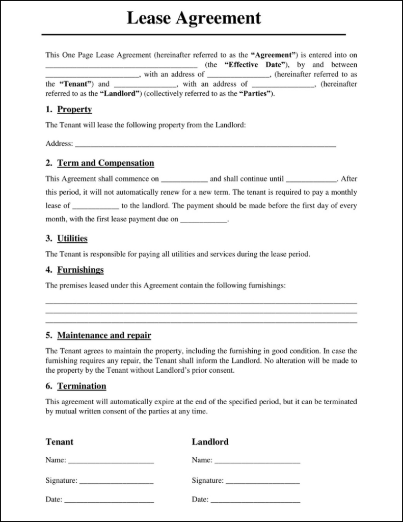 Free Printable One Page Rental Agreement Download Free Printable One 