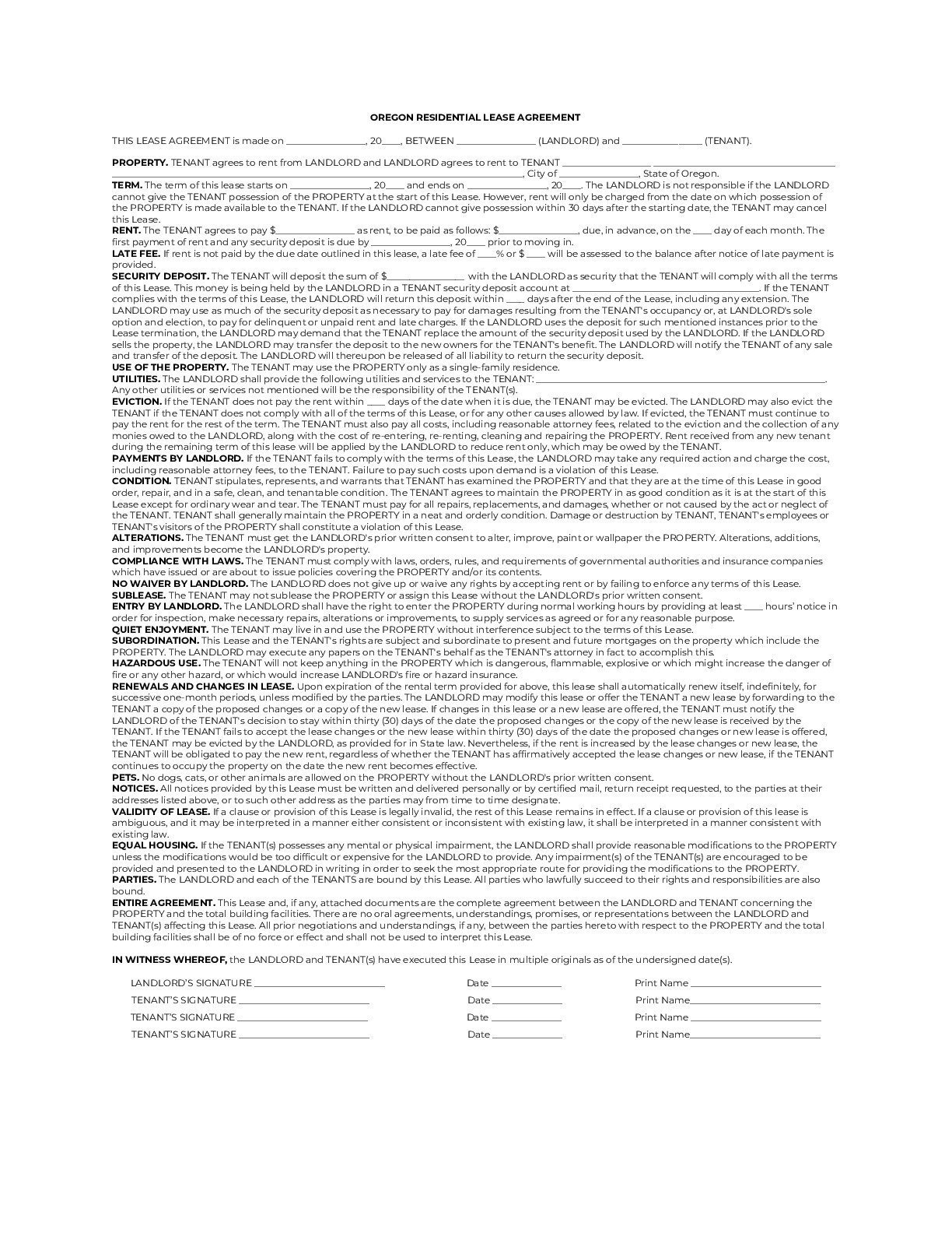 Free Printable Oregon Rental Agreement Printable Templates