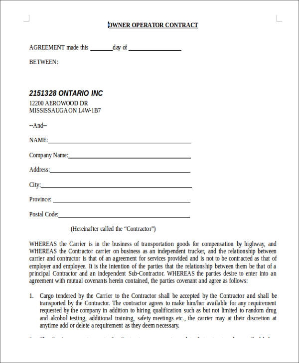 Free Printable Owner Operator Lease Agreement Printable Word Searches