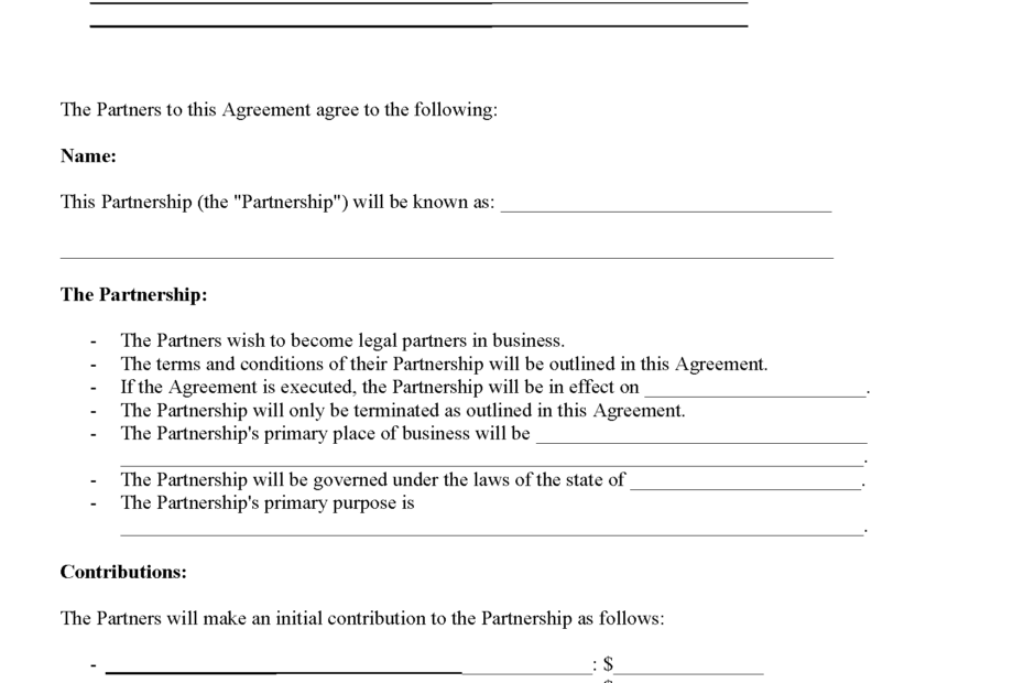 Free Printable Partnership Agreement Form Printable Form 2024
