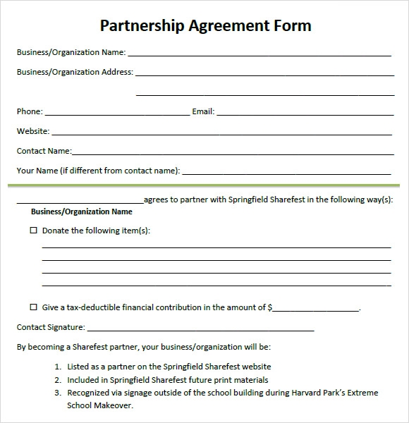 Free Printable Partnership Agreement Form Printable Forms Free Online