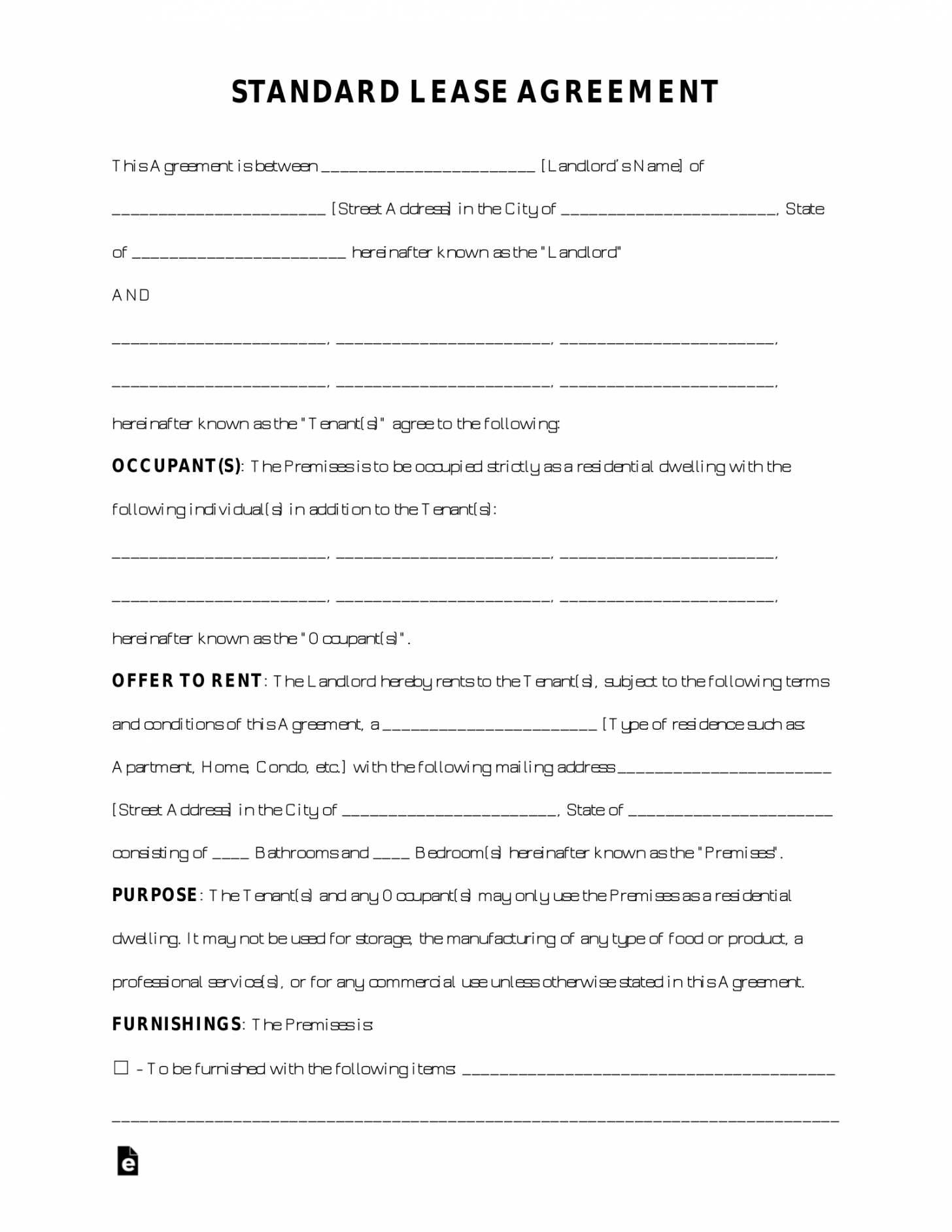 FREE Printable PDF Lease Agreement Printable Lease Agreement