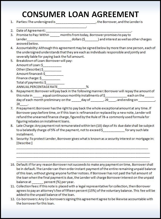 Free Printable Personal Loan Agreement Form GENERIC 