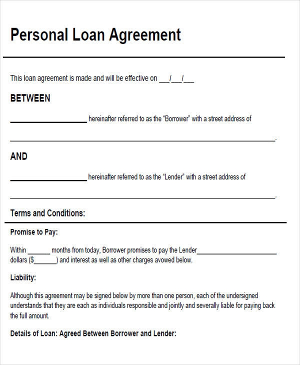 Free Printable Personal Loan Agreement Form Printable Forms Free Online