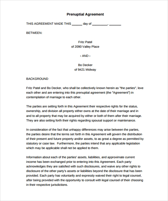 Free Printable Prenuptial Agreement Form Printable Forms Free Online