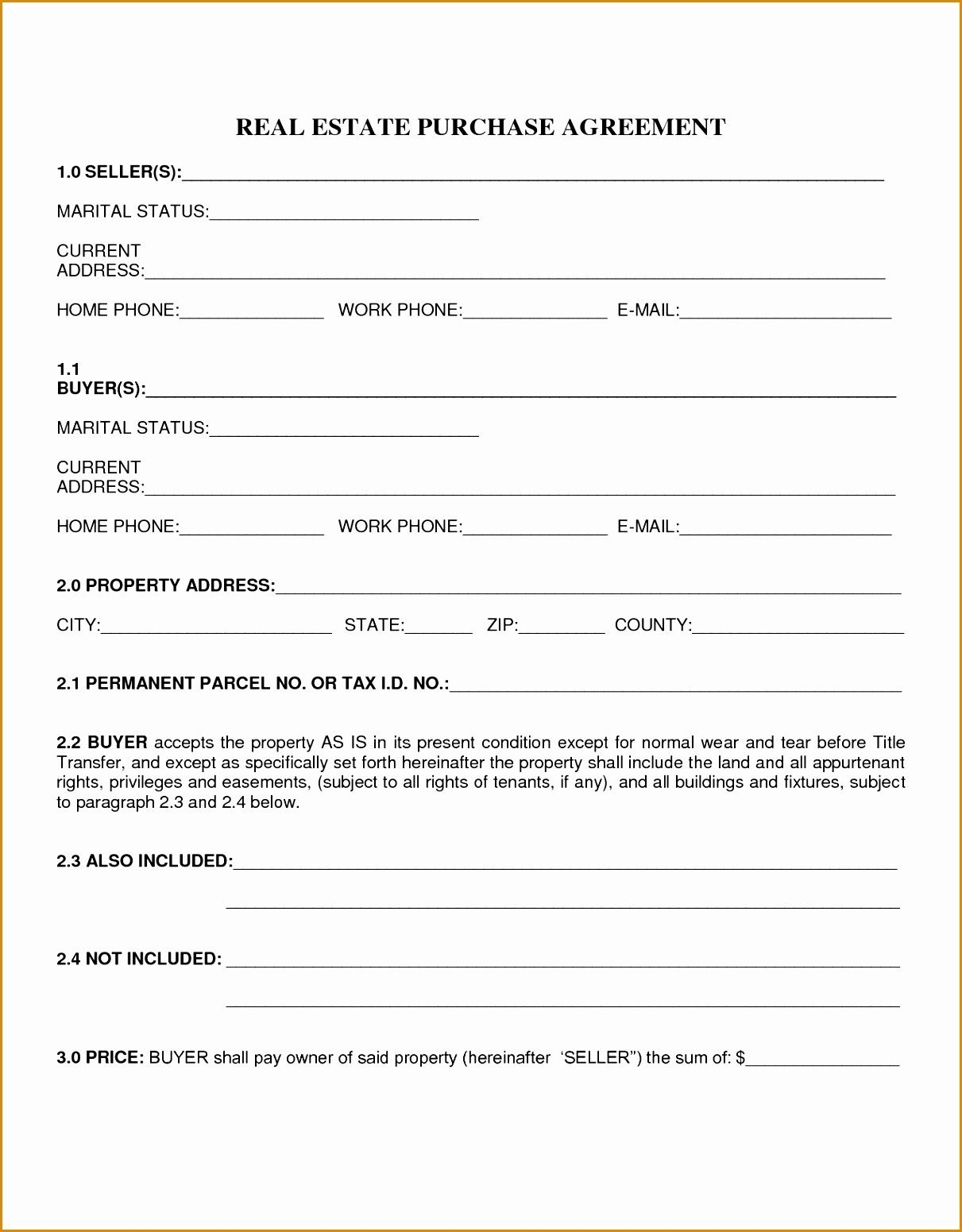 Free Printable Purchase Agreement