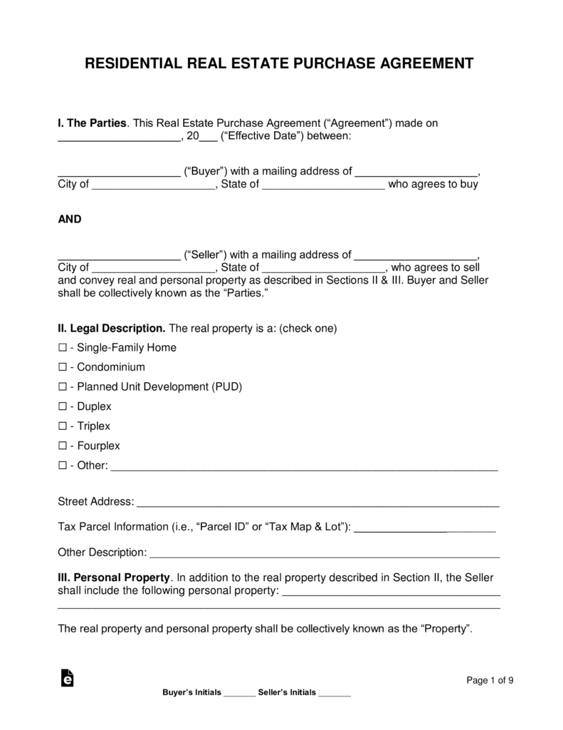 Free Printable Purchase Agreement Template Free Printable