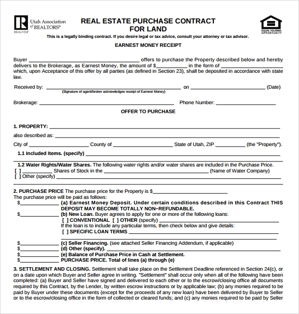Free Printable Real Estate Purchase Agreement Form Indiana Printable 