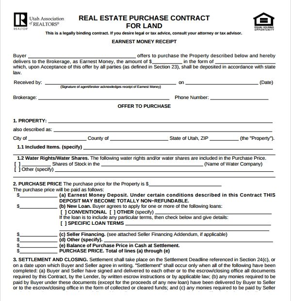 Free Printable Real Estate Purchase Agreement Form Indiana Printable