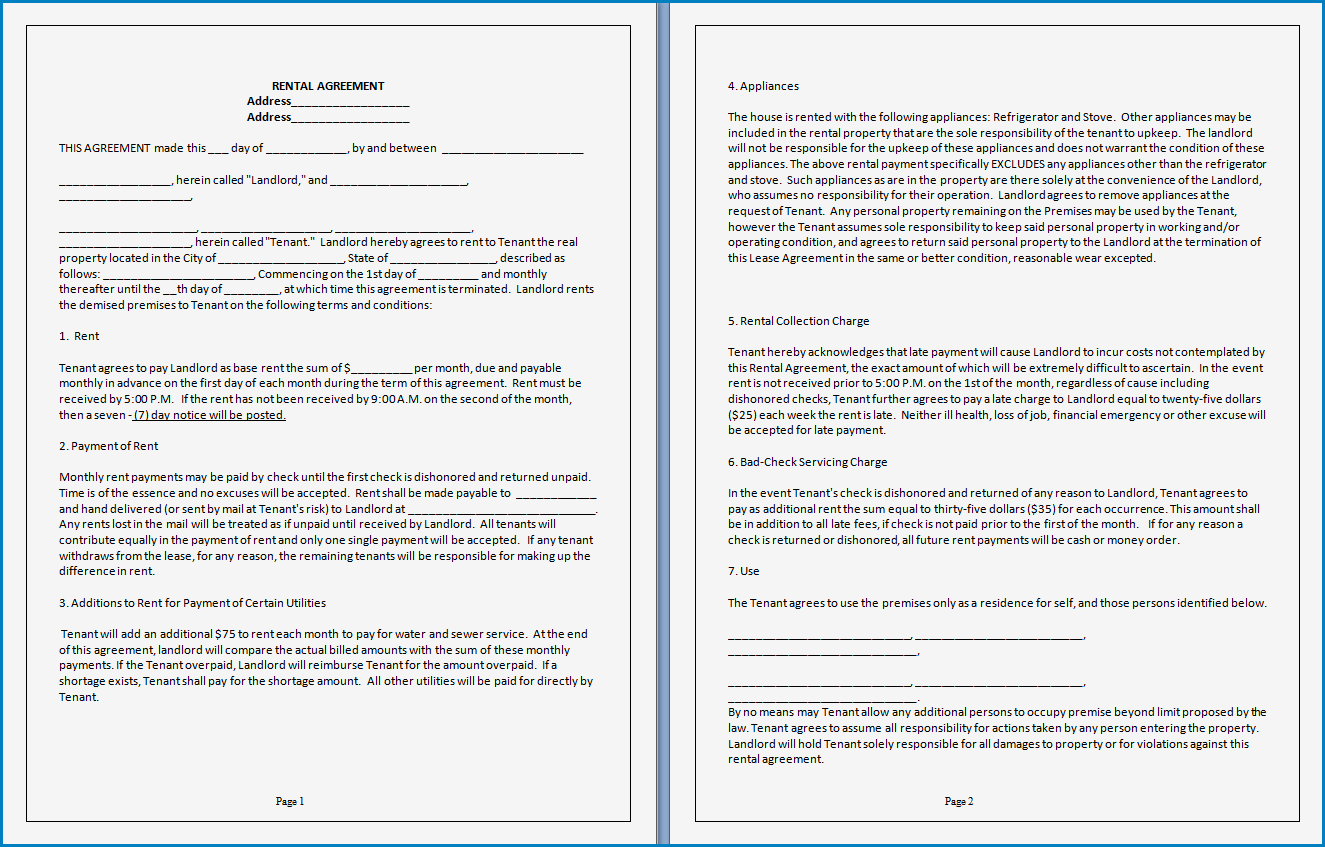  Free Printable Rent Agreement Template