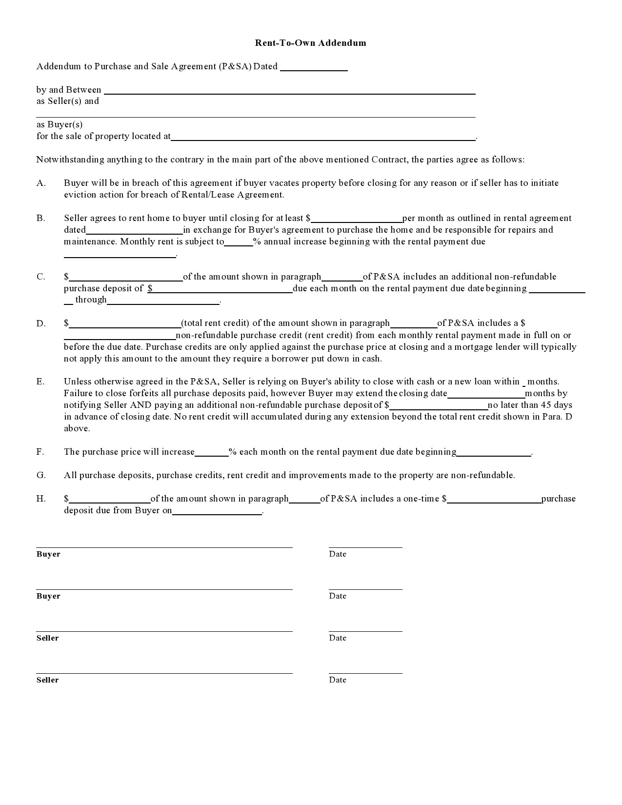 Free Printable Rent To Own Contract