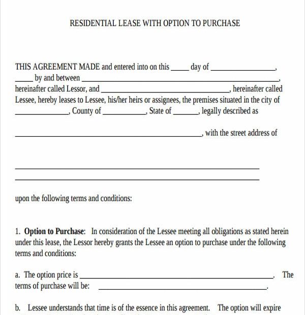 Free Printable Rent To Own Lease Agreement