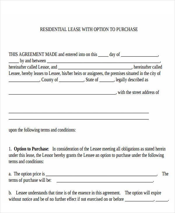 FREE Printable Rent To Own Lease Agreement Printable Lease Agreement