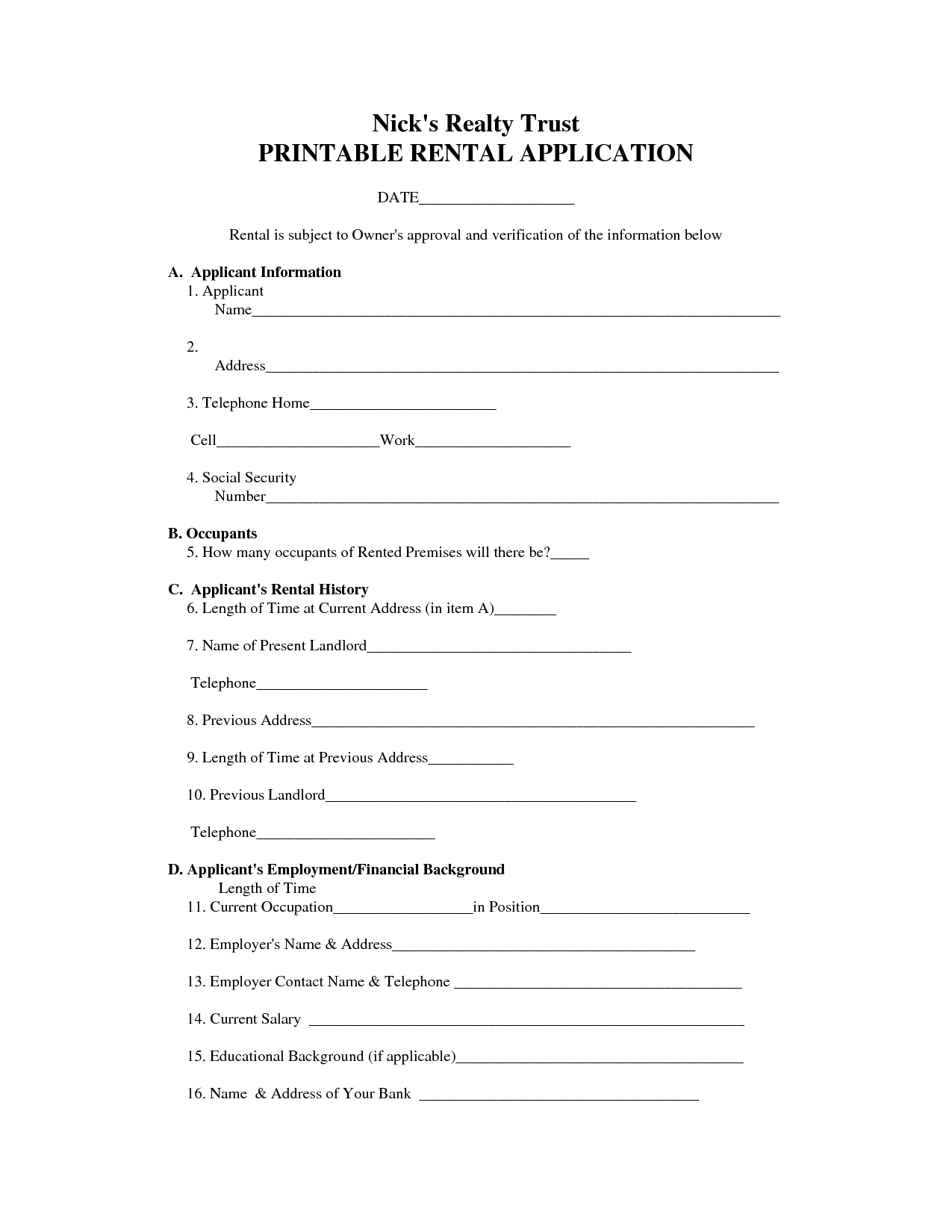Free Printable Rental Agreement Form Printable Forms Free Online