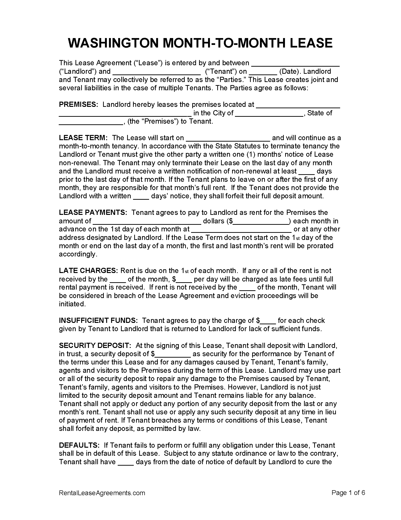 Free Printable Rental Agreement Washington State Printable Templates