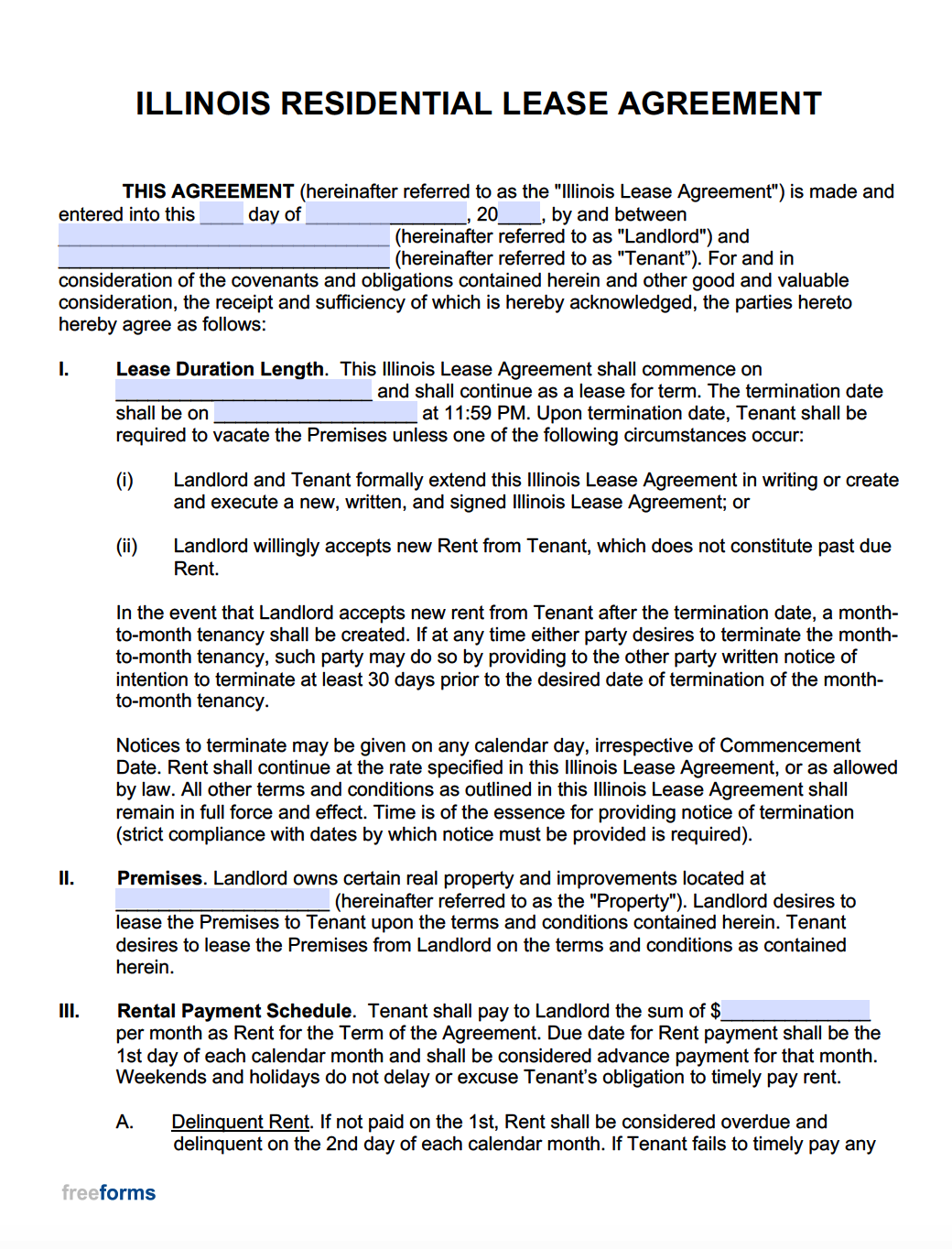 Free Printable Residential Lease Agreement Illinois Printable Form 