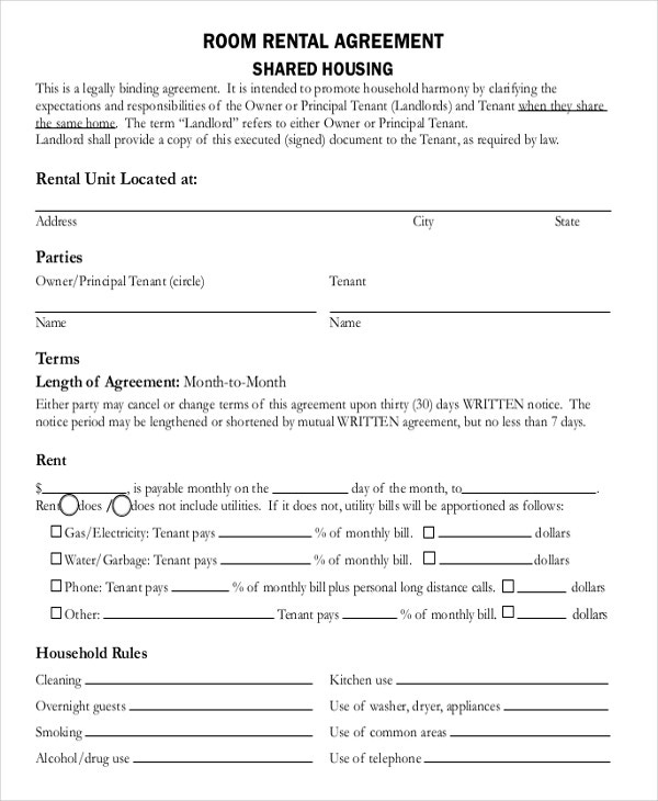 FREE Printable Room Lease Agreement Printable Lease Agreement