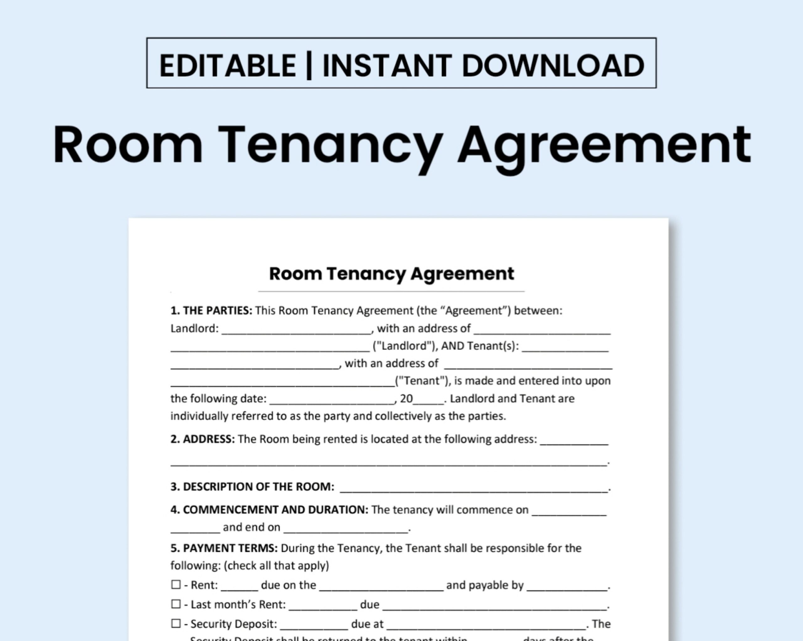 Free Printable Room Rental Agreement Download Free Printable Room 