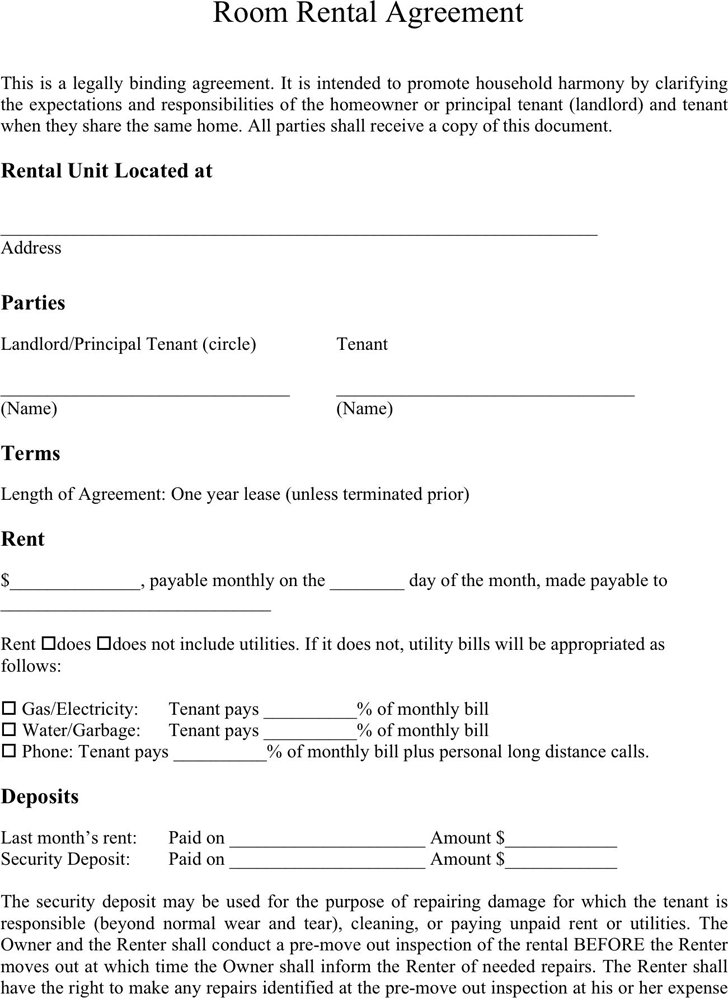 Free Printable Room Rental Agreement Template Printable Templates