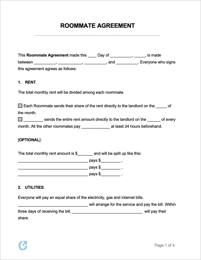 Free Printable Roommate Agreement Template