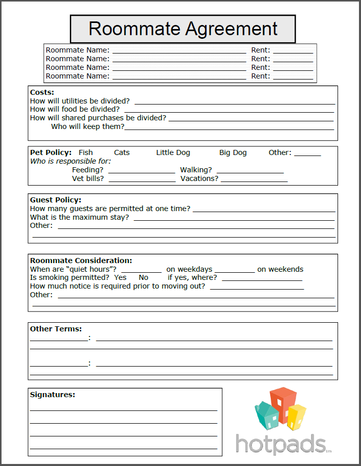 Free Printable Roommate Agreement