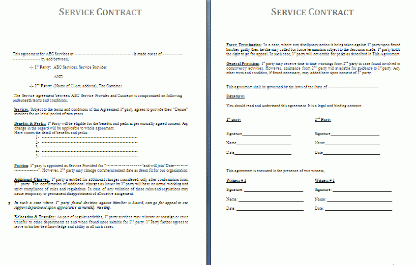 Free Printable Service Agreement