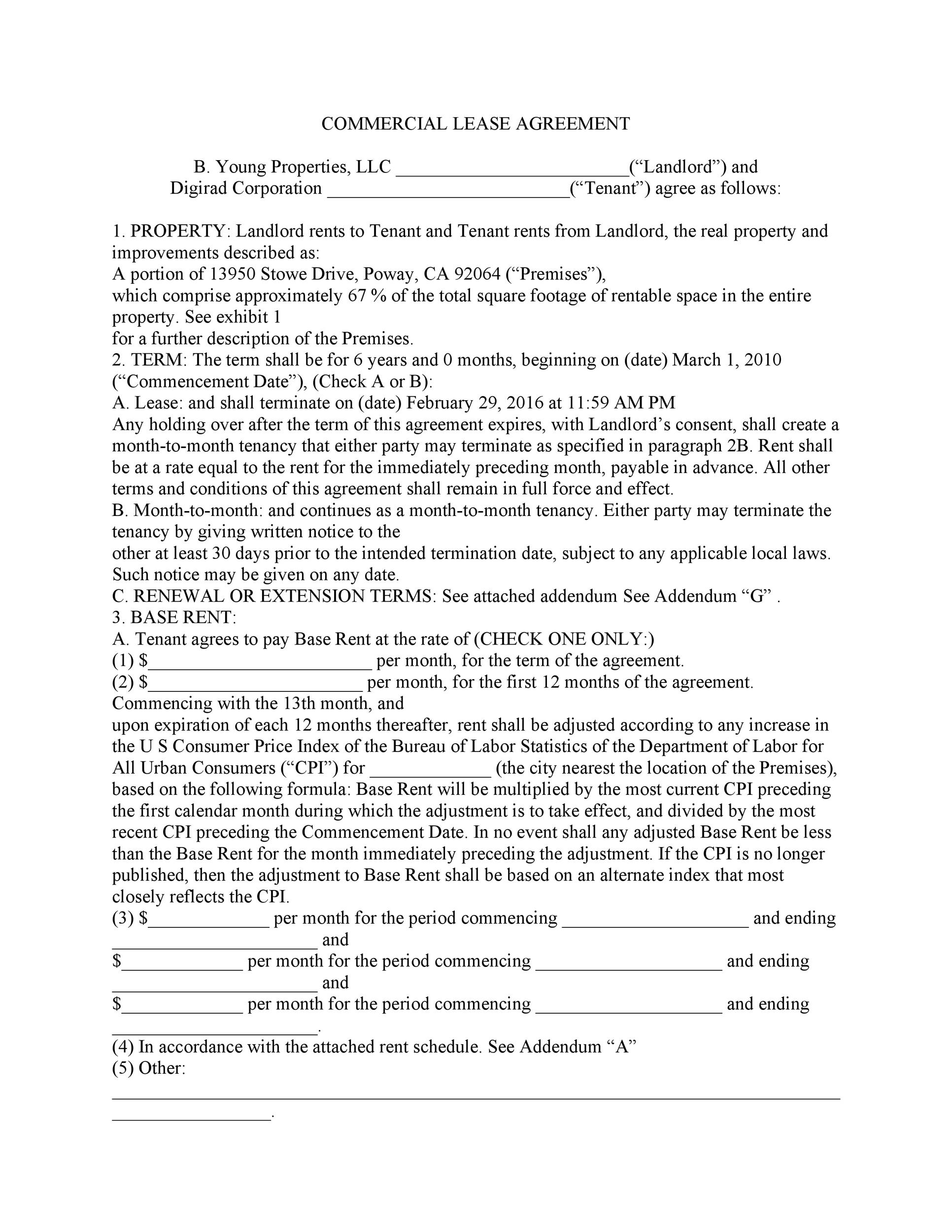 Free Printable Simple Commercial Lease Agreement