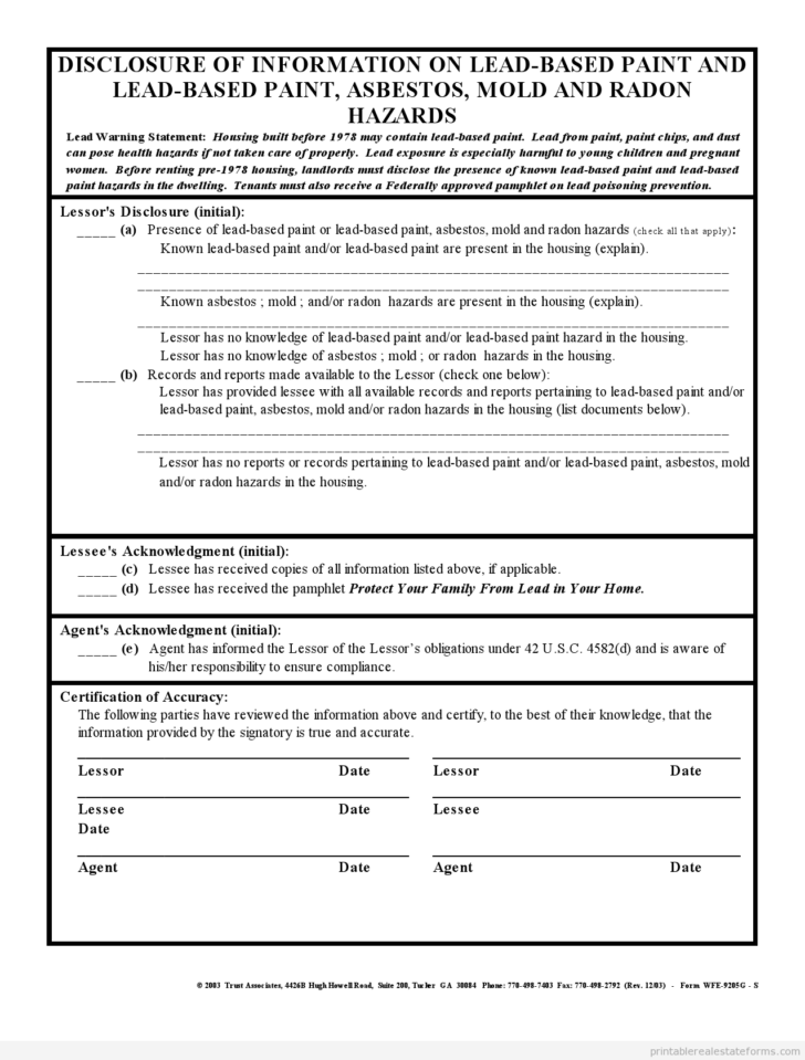 Free Printable Standard Rental Agreement Form SAMPLE Printable Lease 