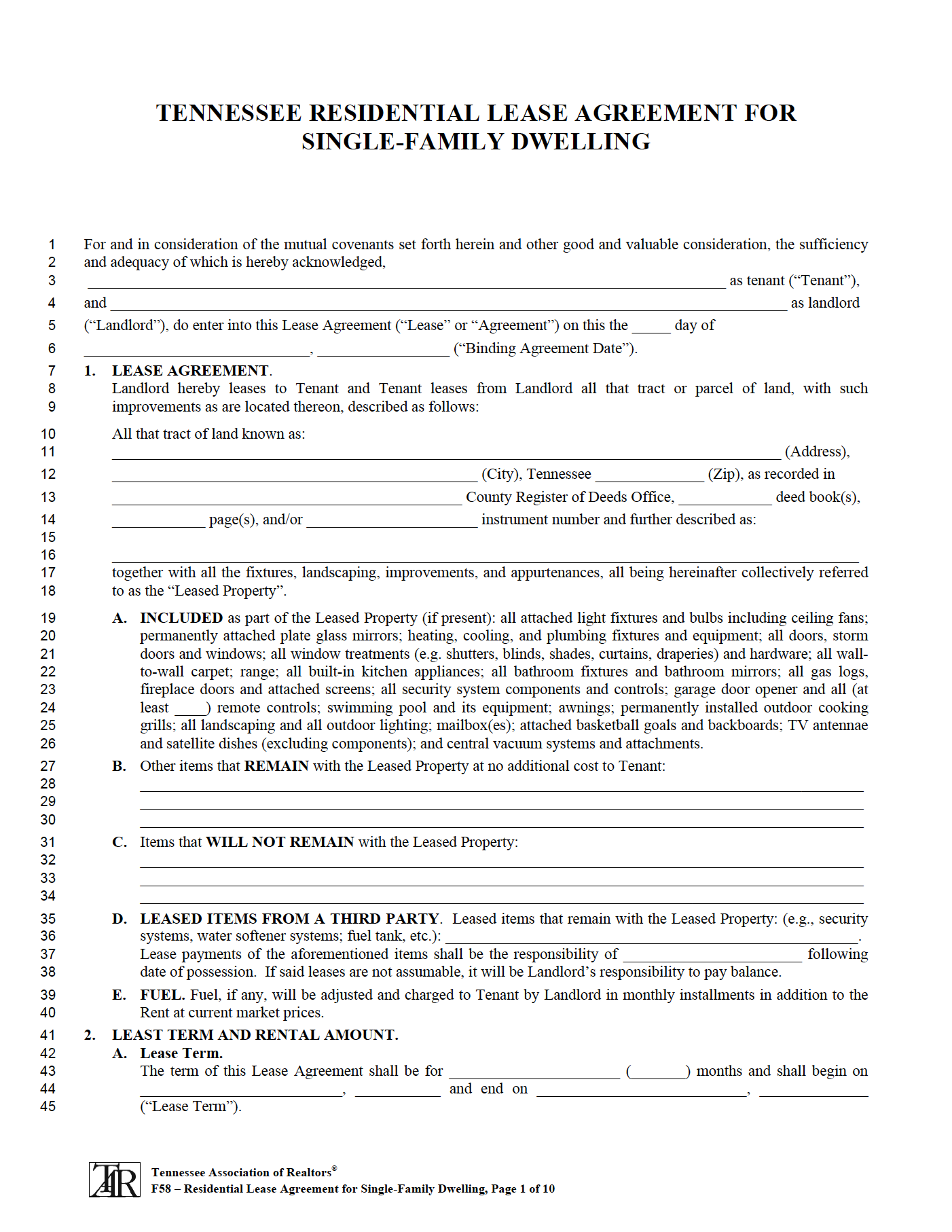 FREE Printable Tennessee Lease Agreement Printable Lease Agreement