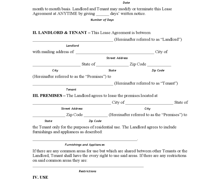 FREE Printable Tennessee Lease Agreement Printable Lease Agreement