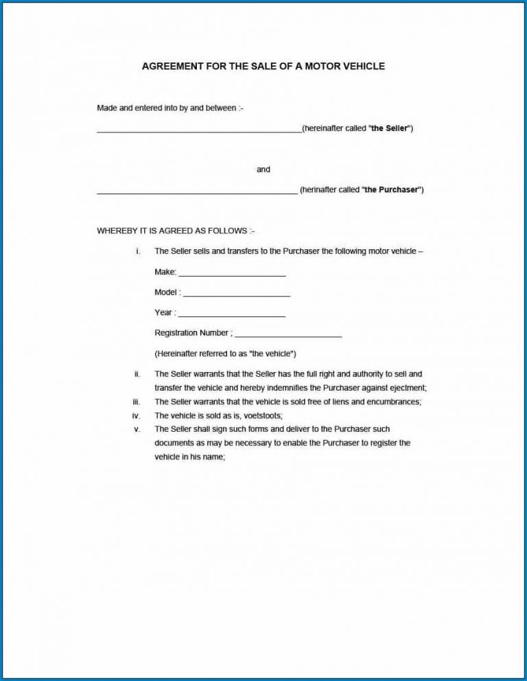  Free Printable Used Car Sales Agreement Template